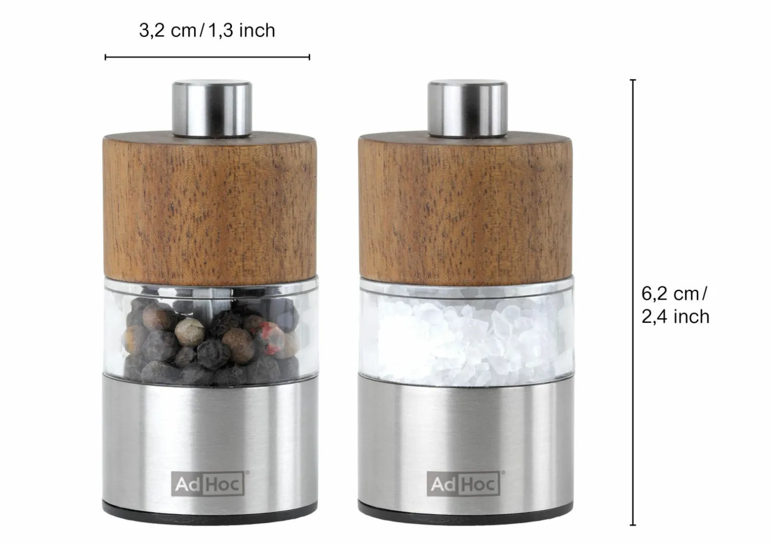 AdHoc Gewürzmühlenset 2tlg. transparentsilberfarbenbraun