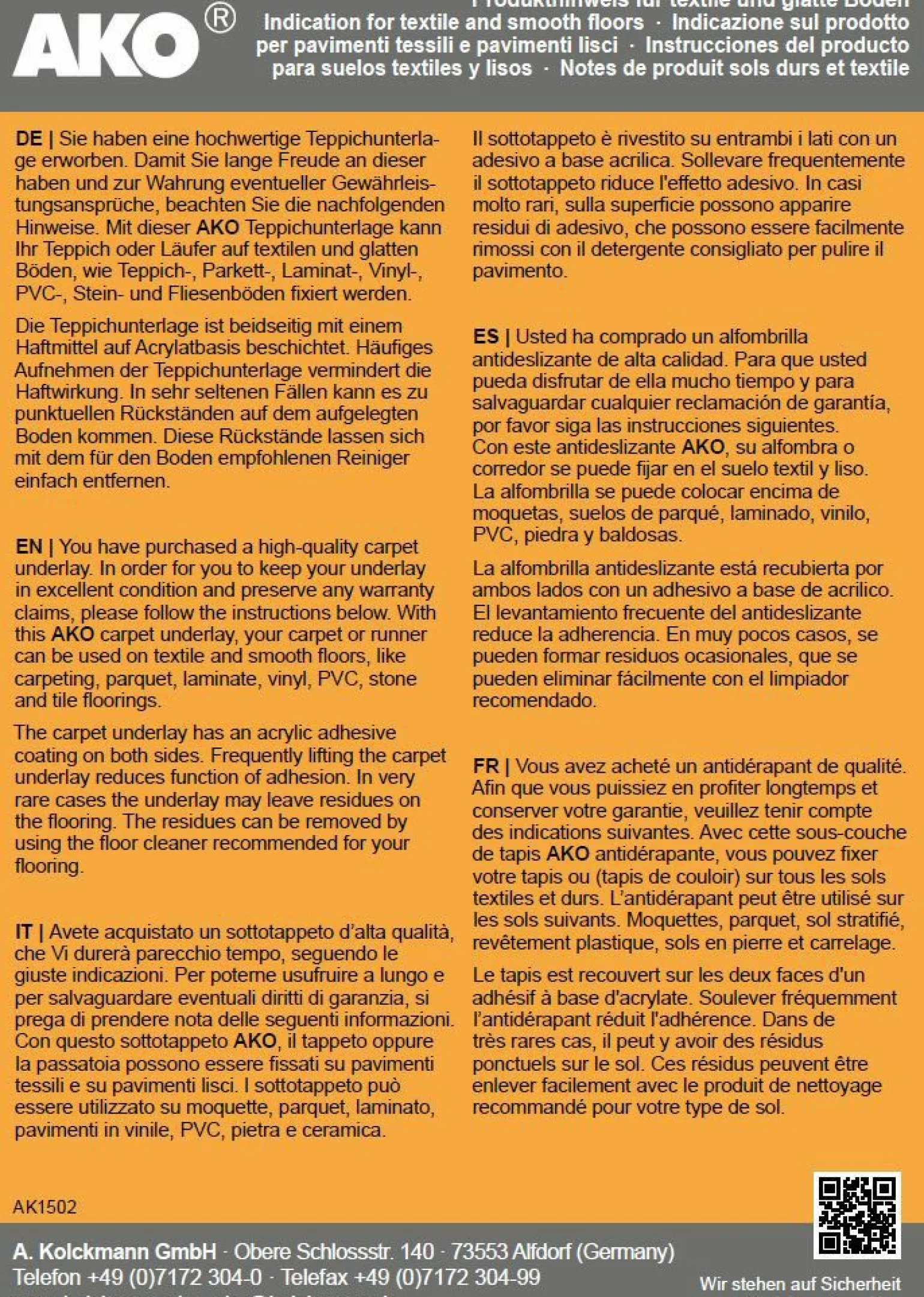 Ako Kolckmann Teppichunterlage weiß