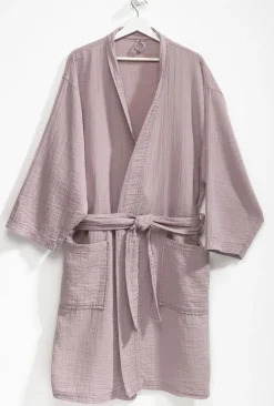 casa NOVA Leichter Musselin Bademantel violett