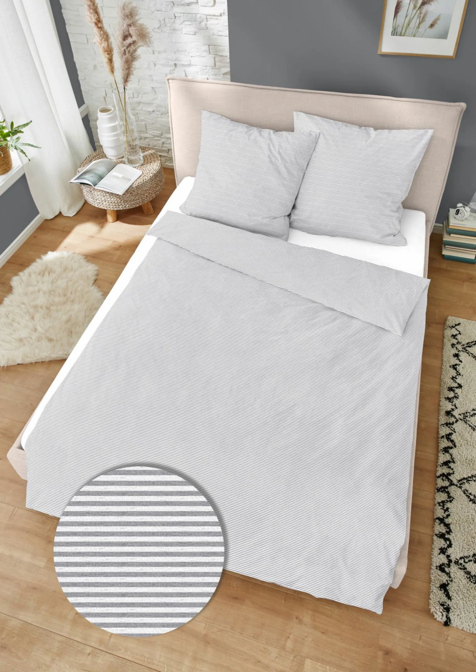 Dormisette Jersey-Melange-Bettwäsche grau