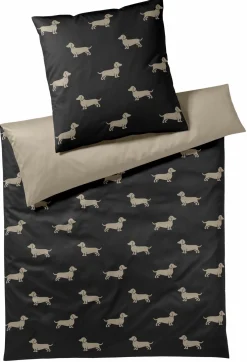 Elegante Mako-Satin-Bettwäsche beigeschwarz