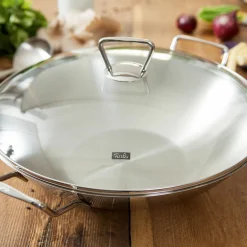 Fissler Wok 36cm m. Deckel silberfarben