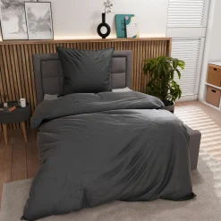 Inspiration Home Satin-Bettwäsche grauschwarz