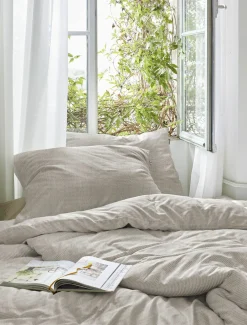 Irisette Seersucker-Bettwäsche braun