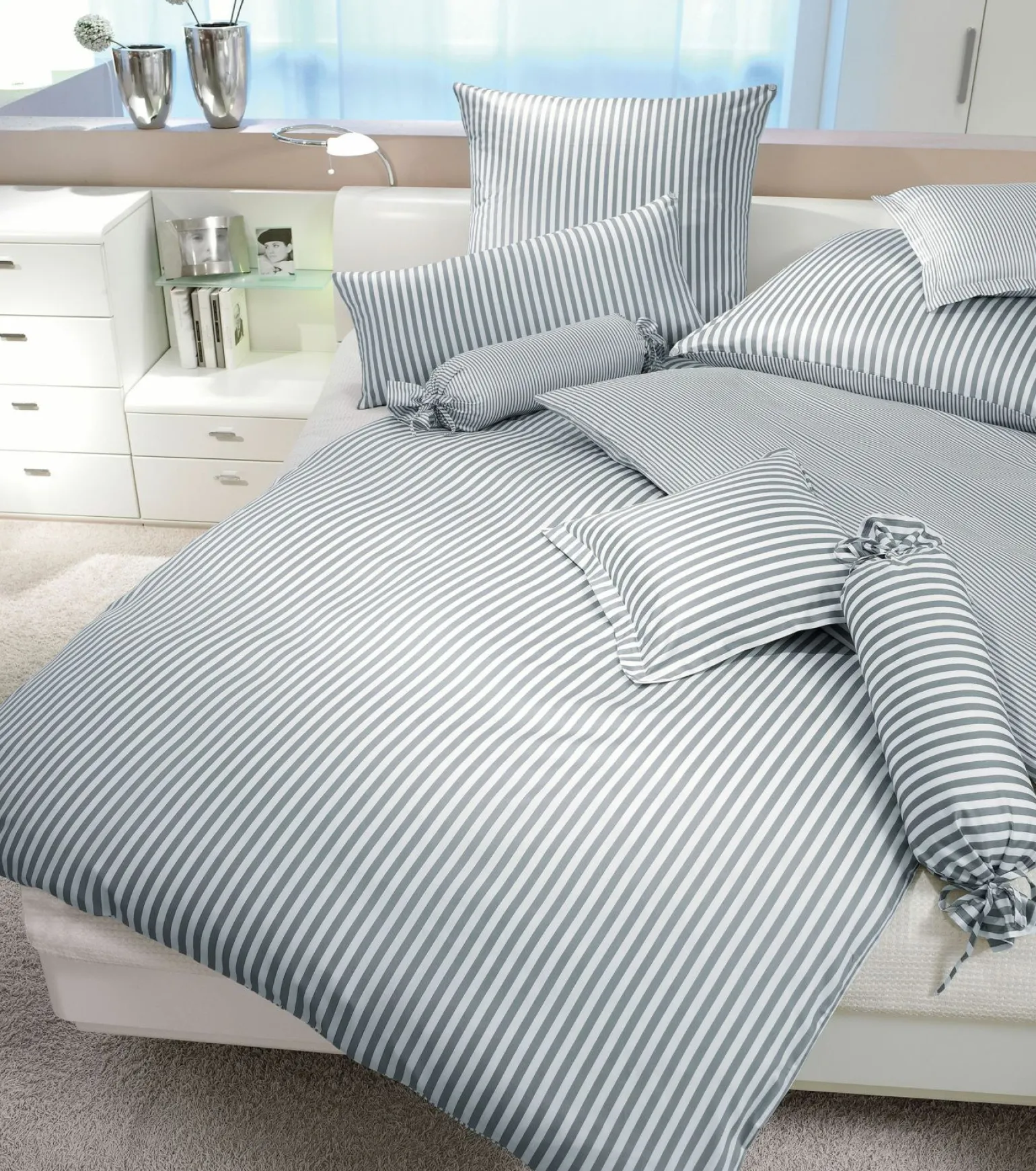 Janine Mako-Satin-Kissenbezug silberfarbengrau