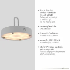JUST LIGHT LED-Akku-Tischleuchte 1 flg grau