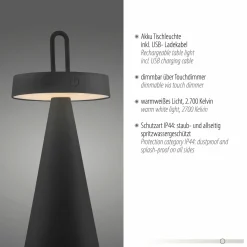 JUST LIGHT LED-Akku-Tischleuchte 1flg schwarz
