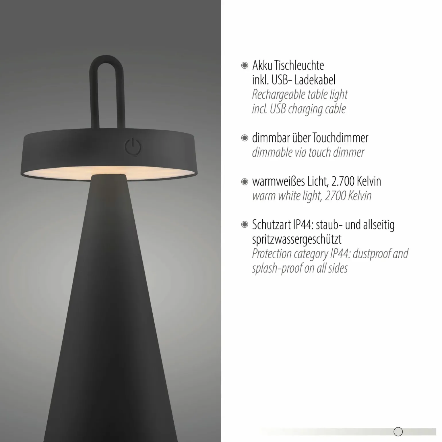 JUST LIGHT LED-Akku-Tischleuchte 1flg schwarz