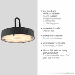 JUST LIGHT LED-Akku-Tischleuchte 1flg schwarz