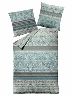 MONDO Mako-Satin-Bettwäsche grünblau