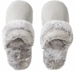 MONDO Slipper mit Fellimitat silberfarben