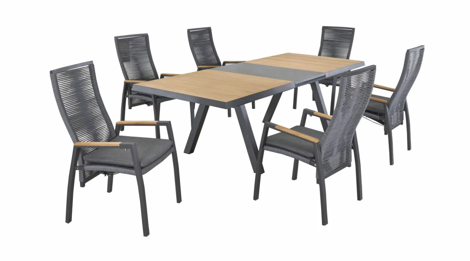 OUTDOOR Ausziehtisch Keramik/Teak braungrau