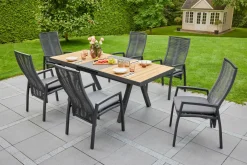 OUTDOOR Ausziehtisch Keramik/Teak braungrau