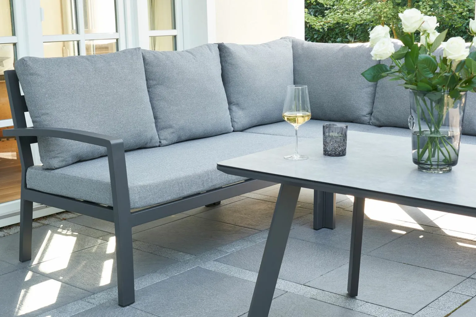 OUTDOOR Garten Speiselounge Set 4 tlg. grau