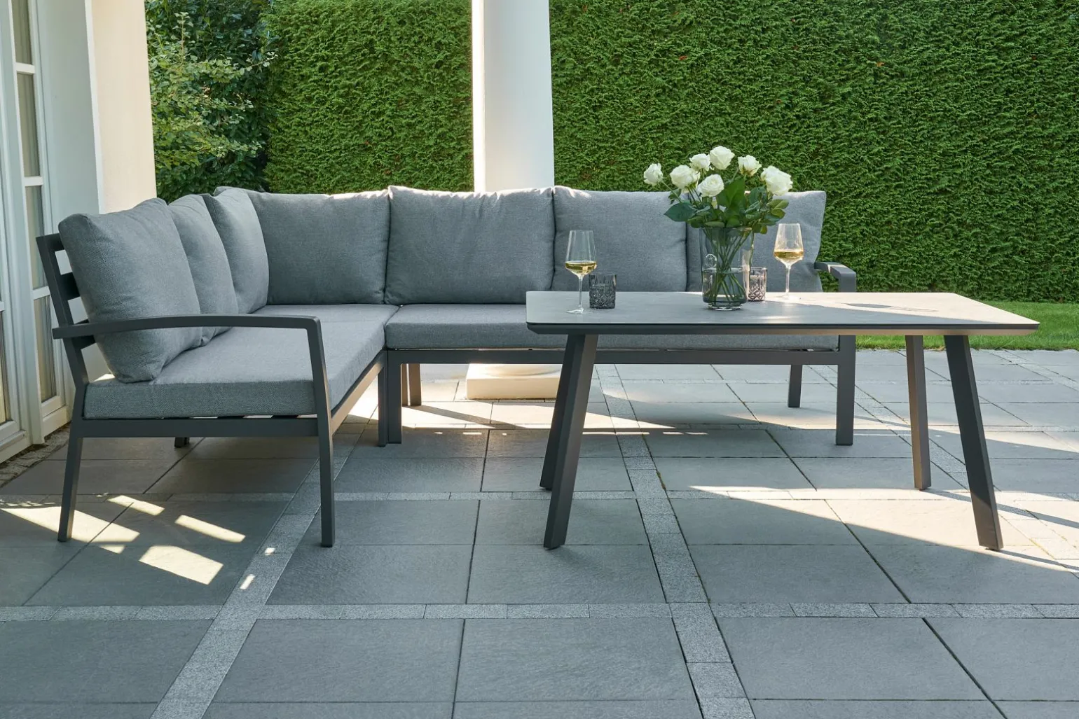 OUTDOOR Garten Speiselounge Set 4 tlg. grau