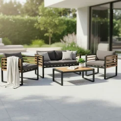 OUTDOOR Garten-Set 4 tlg. schwarzgraubraun