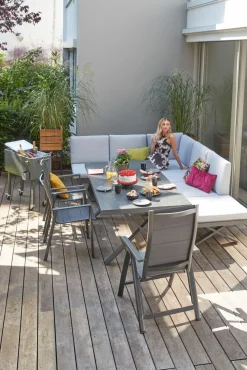 OUTDOOR Gartensofa Klappfunkt. links grau