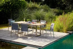 OUTDOOR Gartenstuhl Edelstahl/Teak grau