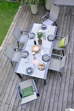 OUTDOOR Gartentisch ausziehbar 3D Glas grau