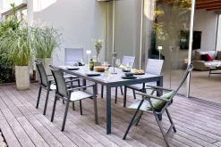 OUTDOOR Gartentisch ausziehbar 3D Glas grau