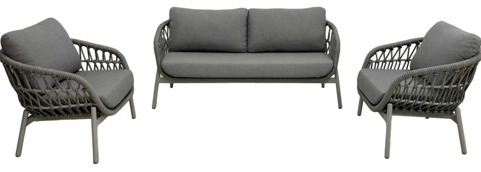 OUTDOOR Rope Garten Lounge Set 3 tlg. braungrau