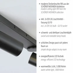 SCHÖNER WOHNEN LED-Deckenleuchte 2flg schwarz