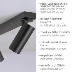 SCHÖNER WOHNEN LED-Deckenleuchte 3flg schwarz