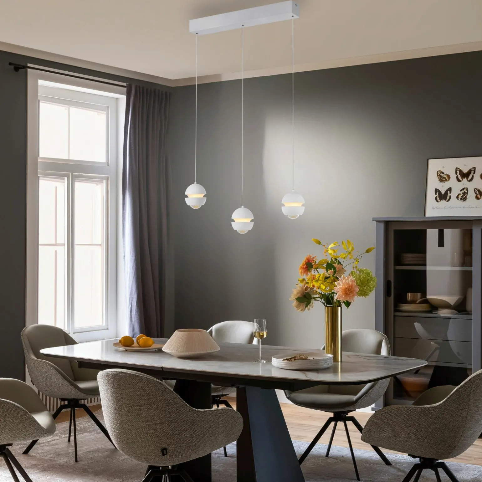 SCHÖNER WOHNEN LED-Pendelleuchte 3flg weiß