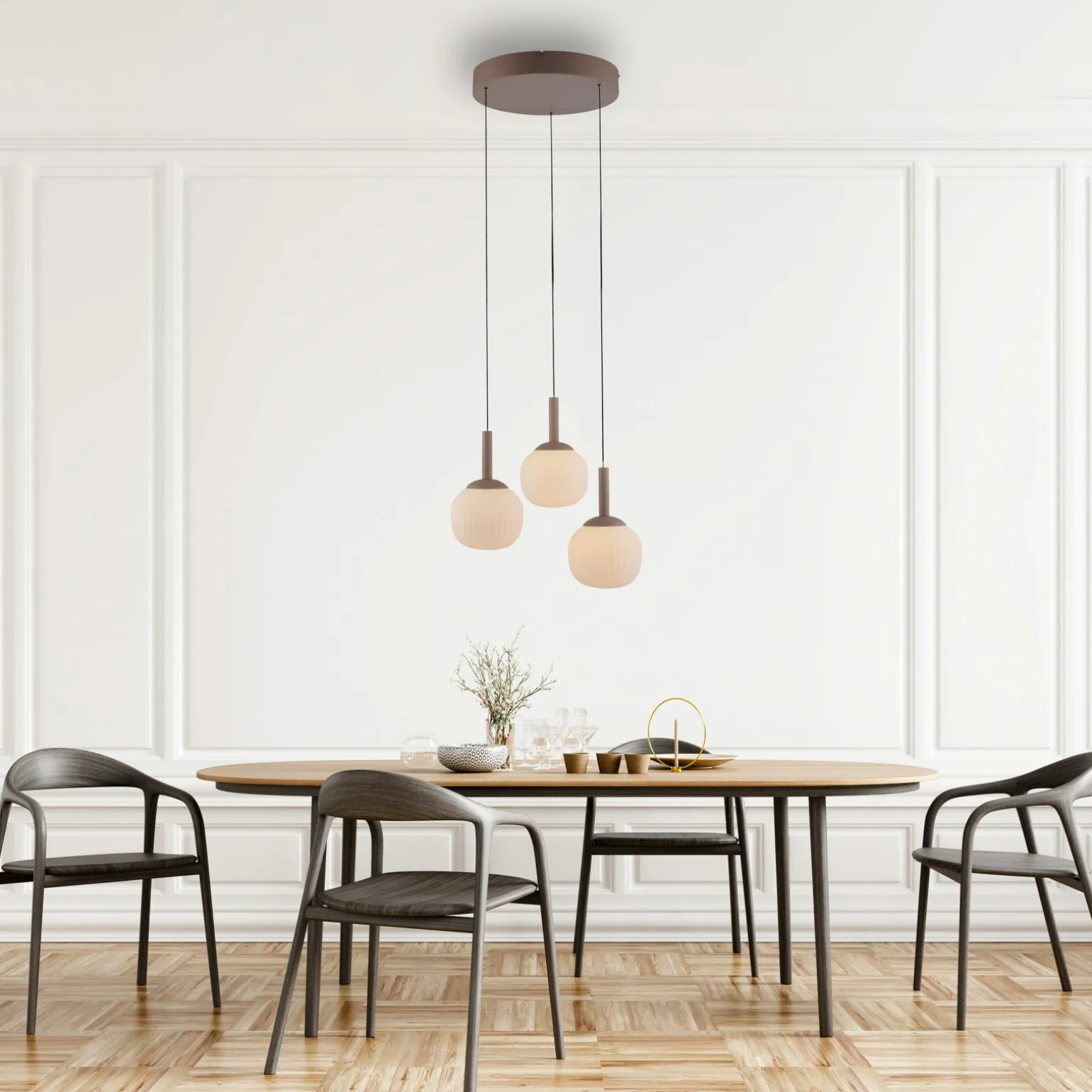 SCHÖNER WOHNEN LED-Pendelleuchte 3flg braun