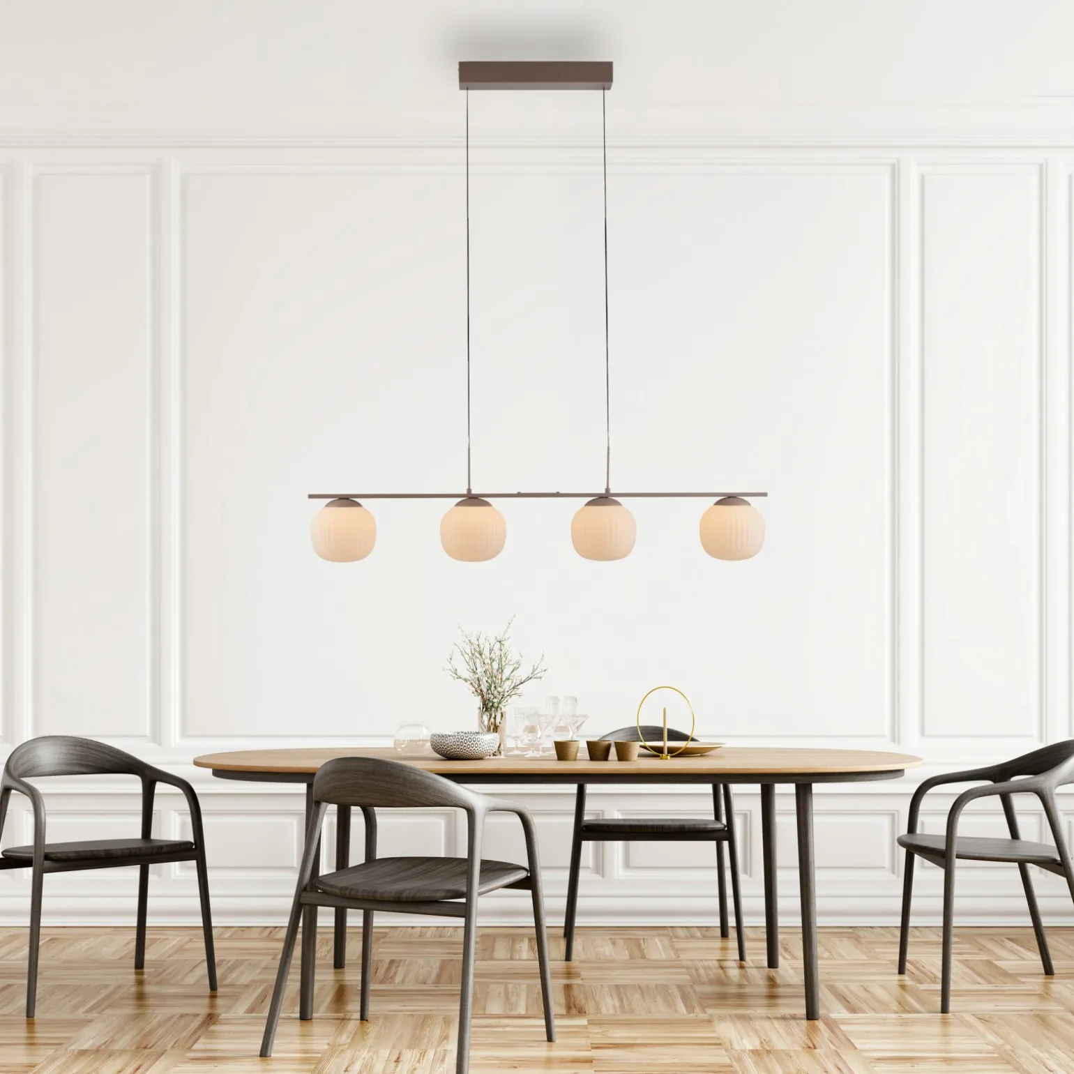 SCHÖNER WOHNEN LED-Pendelleuchte 4flg braun