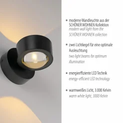 SCHÖNER WOHNEN LED-Wandleuchte 2flg schwarz