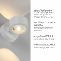 SCHÖNER WOHNEN LED-Wandleuchte 2flg weiß