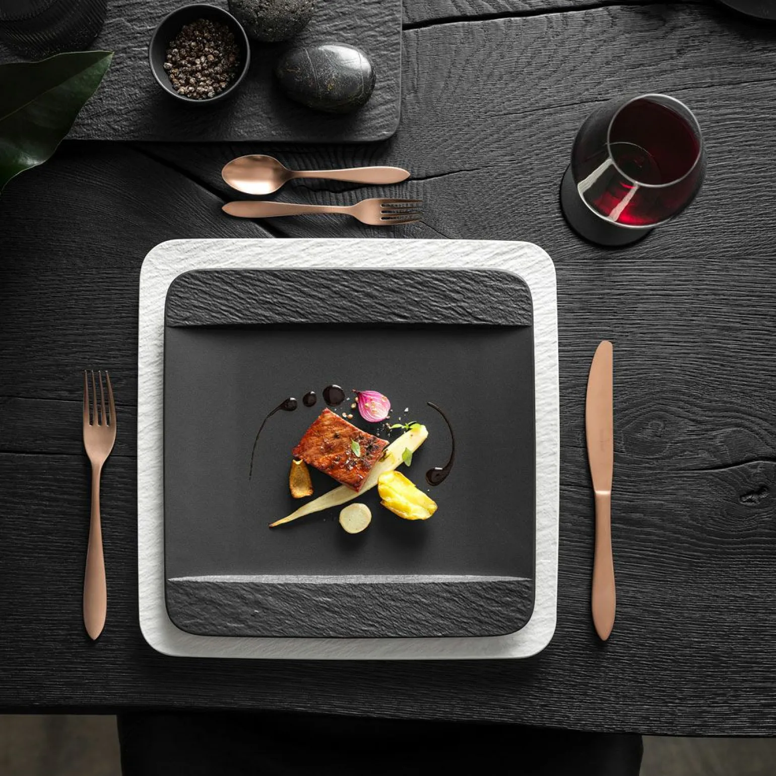 Villeroy & Boch Speiseteller eckig 27,9x27,9cm schwarz