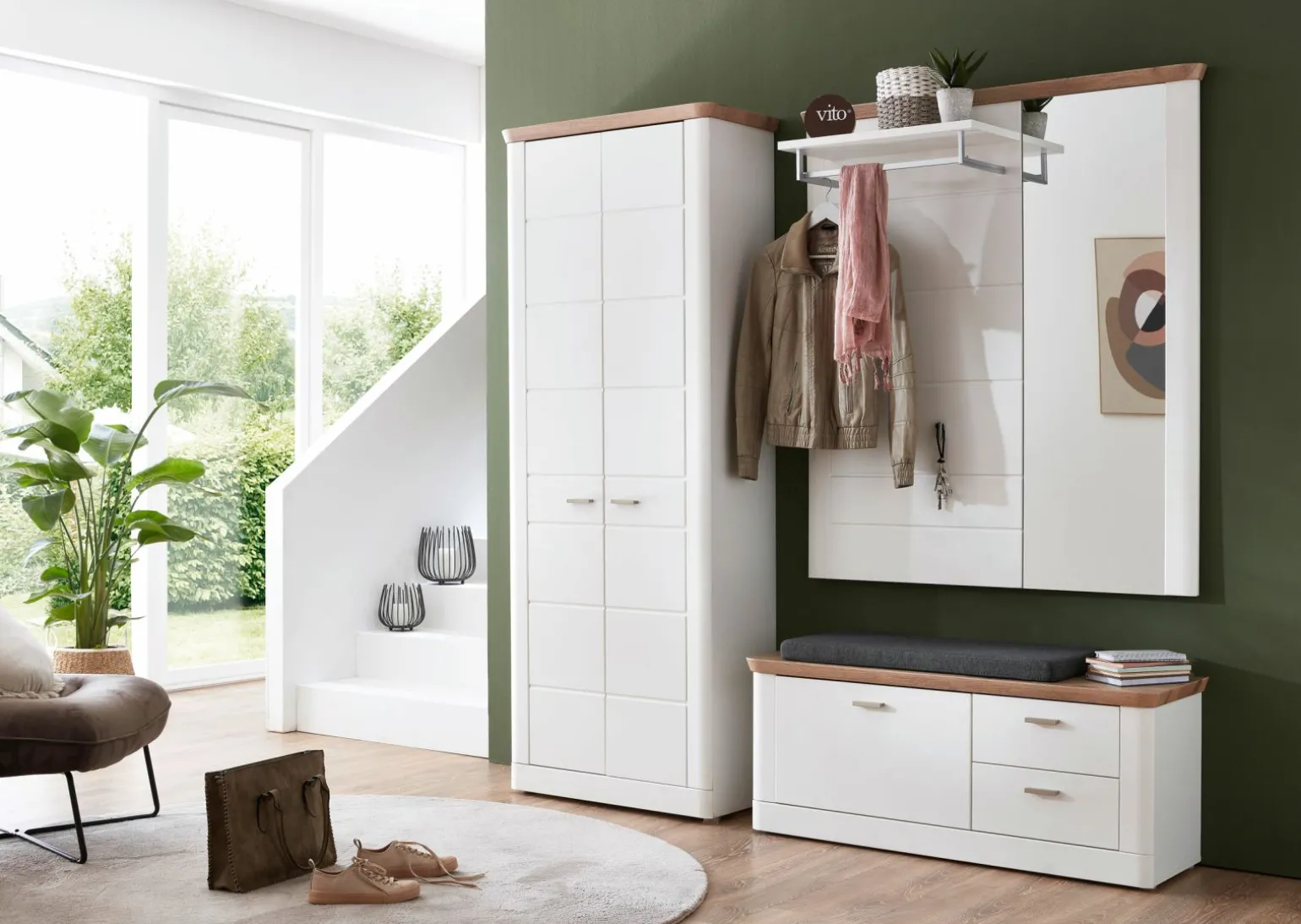 vito Garderobenbank braunweißsilberfarbenschwarz